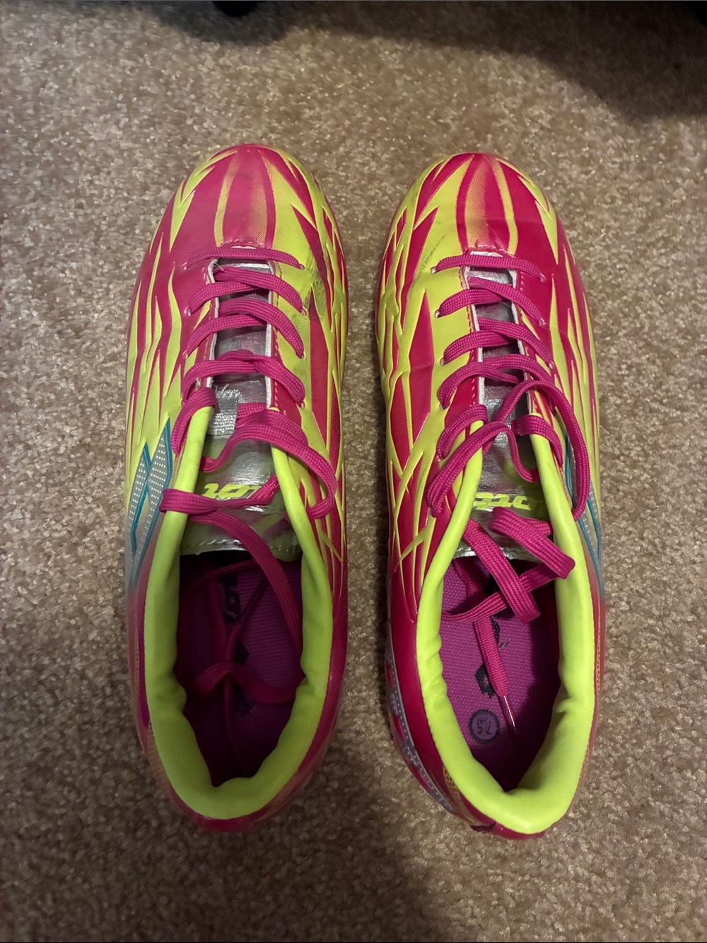 Diadora Pink and Neon Yellow Soccer Cleats